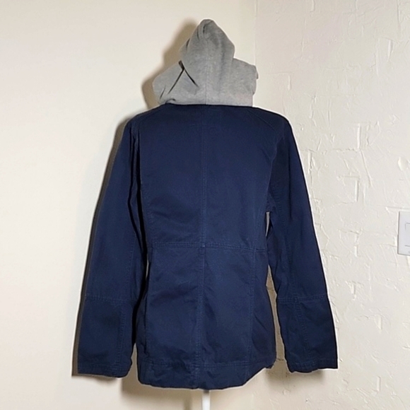 Hurley Winchester Woven Jacket Coat Hoodie Hooded Zip-Up Button Navy Blue Gray L - Picture 6 of 16